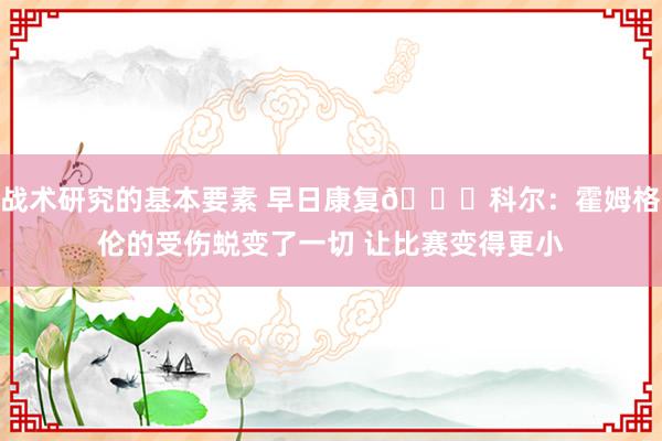 战术研究的基本要素 早日康复🙏科尔：霍姆格伦的受伤蜕变了一切 让比赛变得更小