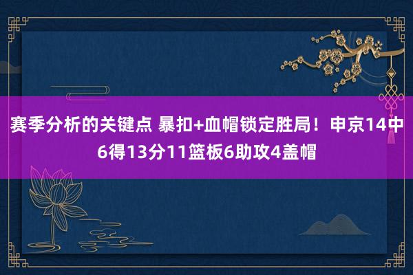 赛季分析的关键点 暴扣+血帽锁定胜局！申京14中6得13分11篮板6助攻4盖帽