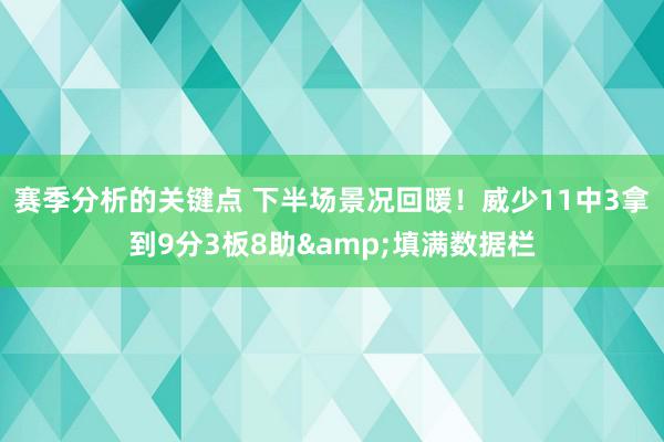 赛季分析的关键点 下半场景况回暖！威少11中3拿到9分3板8助&填满数据栏