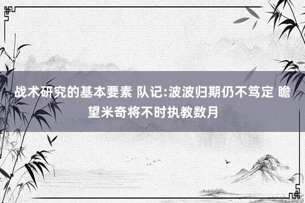 战术研究的基本要素 队记:波波归期仍不笃定 瞻望米奇将不时执教数月