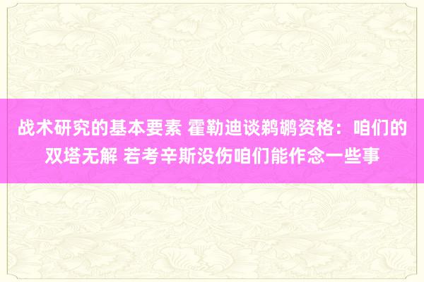 战术研究的基本要素 霍勒迪谈鹈鹕资格：咱们的双塔无解 若考辛斯没伤咱们能作念一些事