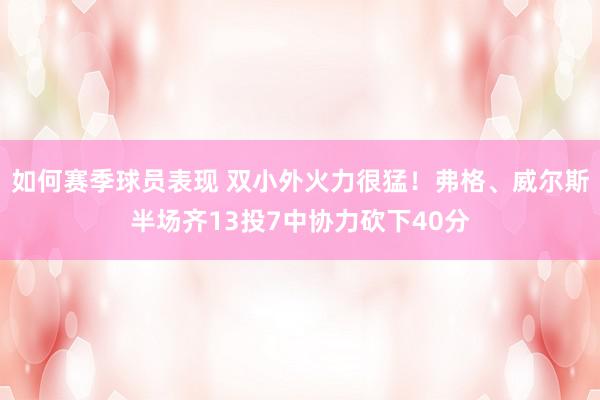 如何赛季球员表现 双小外火力很猛！弗格、威尔斯半场齐13投7中协力砍下40分