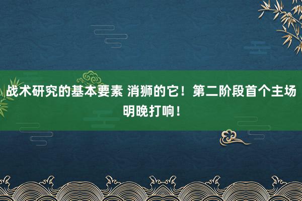 战术研究的基本要素 消狮的它！第二阶段首个主场明晚打响！