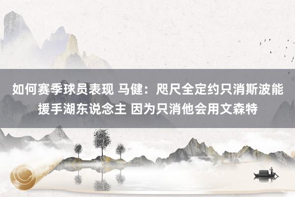 如何赛季球员表现 马健：咫尺全定约只消斯波能援手湖东说念主 因为只消他会用文森特