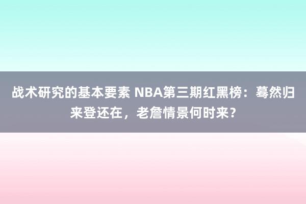 战术研究的基本要素 NBA第三期红黑榜：蓦然归来登还在，老詹情景何时来？