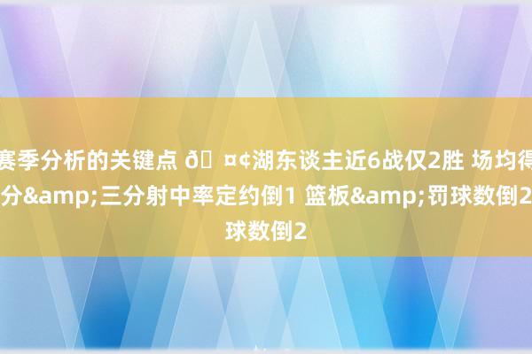 赛季分析的关键点 🤢湖东谈主近6战仅2胜 场均得分&三分射中率定约倒1 篮板&罚球数倒2