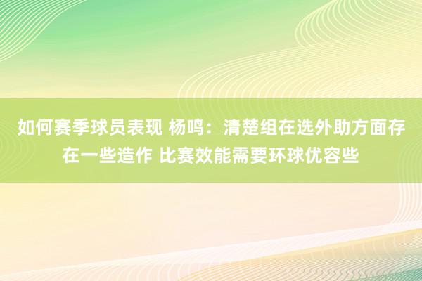 如何赛季球员表现 杨鸣：清楚组在选外助方面存在一些造作 比赛效能需要环球优容些