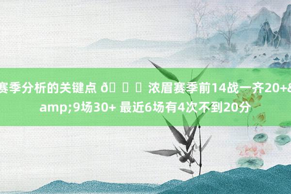 赛季分析的关键点 👀浓眉赛季前14战一齐20+&9场30+ 最近6场有4次不到20分