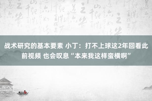 战术研究的基本要素 小丁：打不上球这2年回看此前视频 也会叹息“本来我这样蛮横啊”