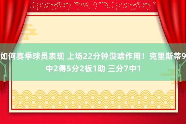 如何赛季球员表现 上场22分钟没啥作用！克里斯蒂9中2得5分2板1助 三分7中1