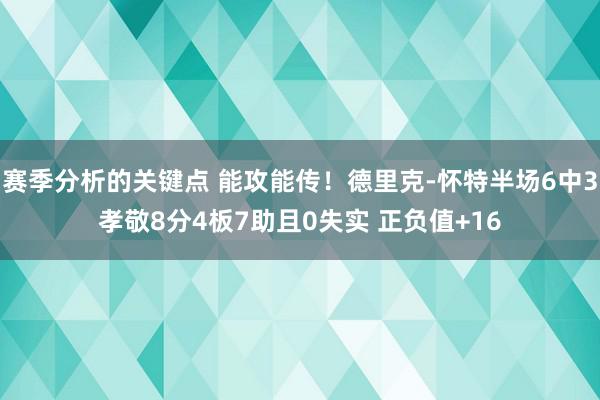 赛季分析的关键点 能攻能传！德里克-怀特半场6中3孝敬8分4板7助且0失实 正负值+16