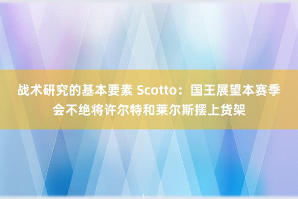 战术研究的基本要素 Scotto：国王展望本赛季会不绝将许尔特和莱尔斯摆上货架